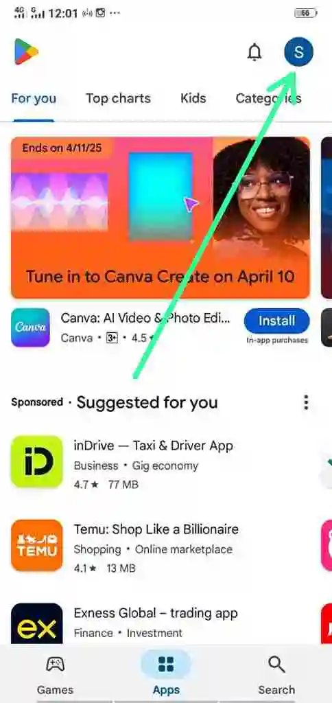 Click on profile icon of play store on upper right corner 
