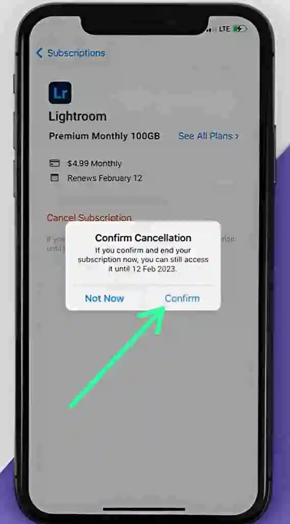 Click on Confirm to confirm cancellation subscription of lightroom premium pro mod apk apk 