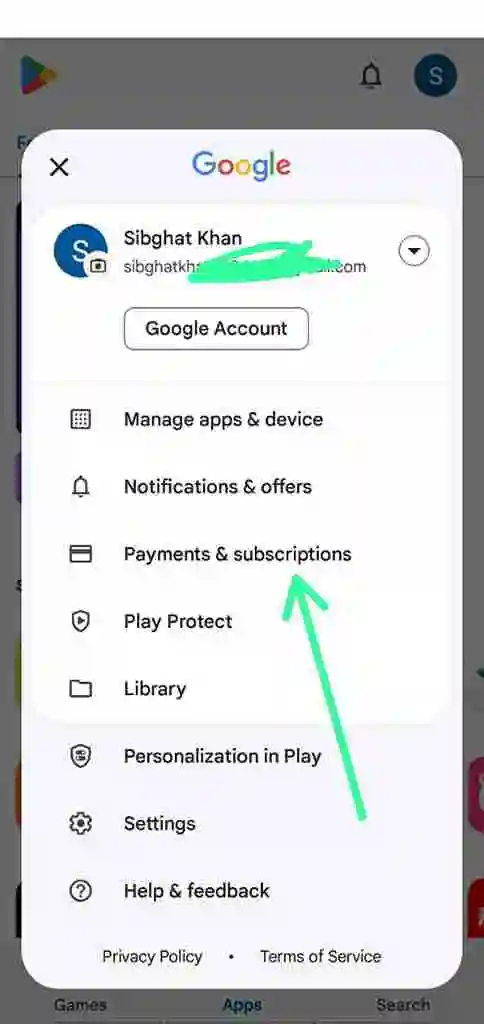 Click on payments & subscriptions option 