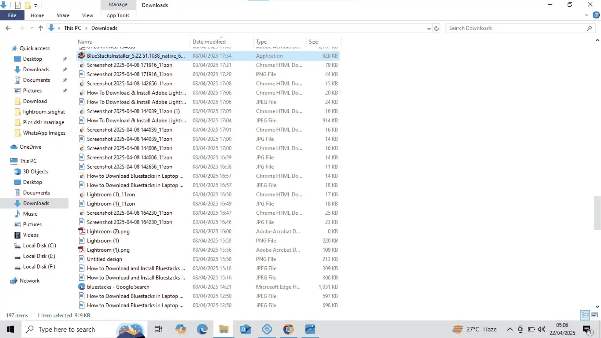 click on downloaded file of Bluestack installer 